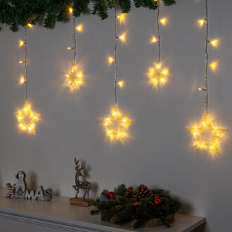 Hi Kerstverlichting lichtgordijn - warm wit - 6 sterren - 63 led lampjes - 200 cm - lichtsnoer