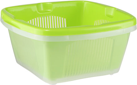 Hi Keuken vergiet - met opvangbak - groen - 27 x 28 x 13 cm - kunststof - vergiet voor voedsel