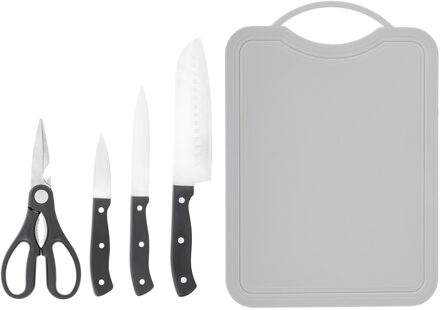 Hi Keukenset 5delig - keukengerei - messenset - snijplank - kunststof - grijs