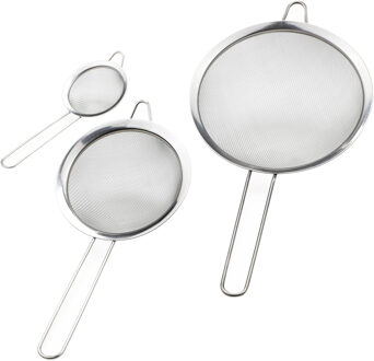 Hi Keukenzeven - 3x stuks - RVS - met handvat - dia 8/14/20 cm - vergieten
