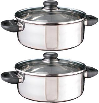 Hi Kookpan - 2x - met glazen deksel - 4 liter - D24 cm - RVS - handvaten - pannen