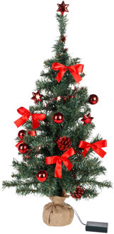 Hi Kunstboom/kunst kerstboom - 75 cm - met kerstversiering en kerstverlichting