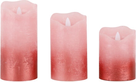 Hi LED kaarsen/stompkaarsen set - 3x stuks - roze - half metallic