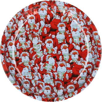 Hi Metalen kerst ontbijt/diner bord met kerstmannen 26 cm - Bordjes Multikleur