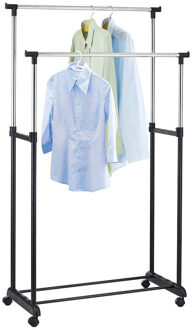 Hi Mobiel kledingrek dubbele stang - zwart/chroom - verstelbaar 100 tot 170 cm - met wielen