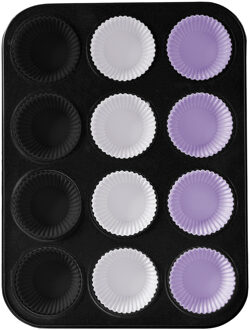 Hi Muffin vorm/bakvorm - zwart - voor 12 muffins - siliconen coating