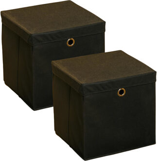 Hi Opbergmand - 2x - zwart - 30 x 30 cm - kunststof - met deksel