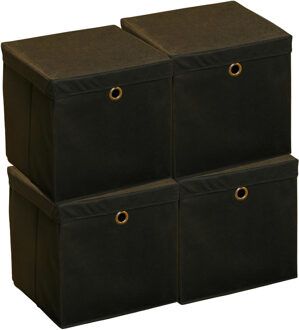Hi Opbergmand - 4x - zwart - 30 x 30 cm - kunststof - met deksel