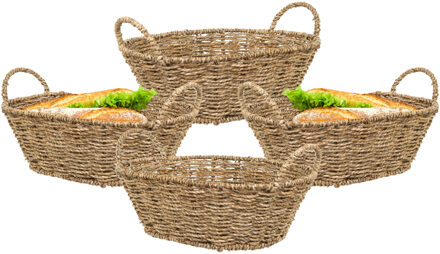 Hi Opbergmandje/broodmandje - 4x - gevlochten riet - naturel kleur - 32 x 23 x 10 cm