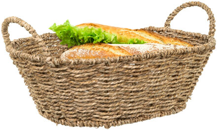 Hi Opbergmandje/broodmandje - gevlochten riet - naturel kleur - 32 x 23 x 10 cm