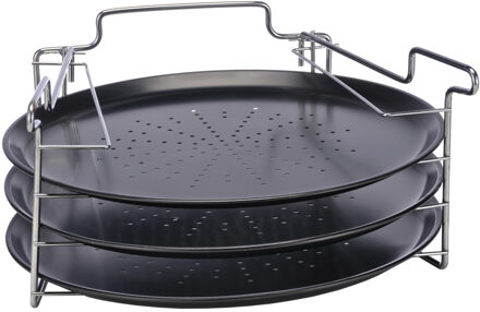Hi Pizzaplaat bakset - 3 bakplaten 16 x 31 cm- Pizza rek 3-delig - Pizzabakset met standaard/rek