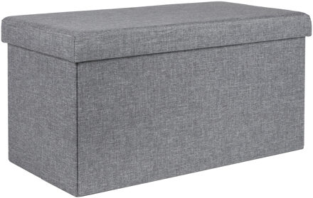 Hi poef/hocker/opbergbox - grijs - polyester/mdf - 76 x 38 cm - opvouwbaar - Poefs