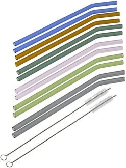 Hi Rietjes gebogen - set 12x - glas - met rager - gekleurd - 23 cm