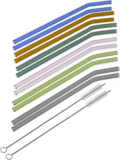 Hi Rietjes gebogen - set 18x - glas - met rager - gekleurd - 23 cm