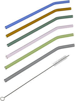 Hi Rietjes gebogen - set 6x - glas - met rager - gekleurd - 23 cm