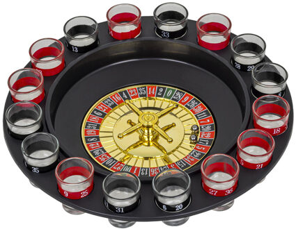 Hi Roulette drankspel - kunststof - D30 x H7 cm - set met wiel - shots - casino spel