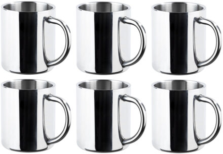 Hi RVS mokken set van 6x - dubbelwandig - Outdoor/camping drink mokken - 200 ml