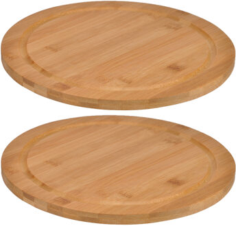 Hi Set Van 2x Stuks Bamboe Broodplank/serveerplank/snijplank Rond 25 Cm - Serveerplanken Bruin