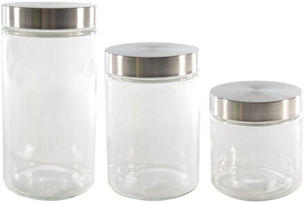 Hi Set van 3x keuken voedsel opslag voorraadpotten glas in 3 formaten