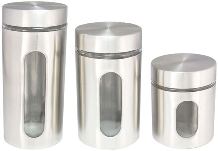 Hi Set van 3x keuken voedsel opslag voorraadpotten glas/rvs in 3 formaten
