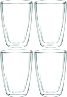 Hi Set van 4x stuks dubbelwandige koffieglazen/theeglazen 400 ml - Koffie- en theeglazen Transparant