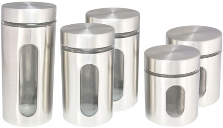 Hi Set van 5x keuken voedsel opslag voorraadpotten glas/rvs in 3 formaten