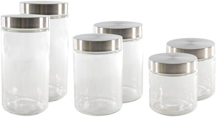 Hi Set van 6x keuken voedsel opslag voorraadpotten glas in 3 formaten