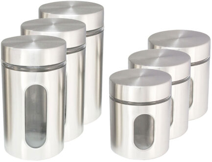 Hi Set van 6x keuken voedsel opslag voorraadpotten glas/rvs in 2 formaten