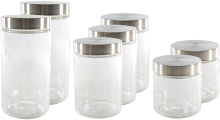 Hi Set van 7x keuken voedsel opslag voorraadpotten glas in 3 formaten