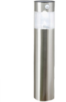 Hi Solar tuinlamp/prikspot pilaar - zilver - RVS - 50 cm - zonne energie met bewegingssensor