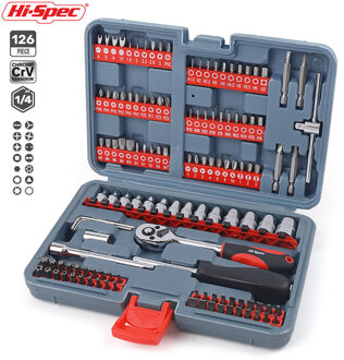 Hi-Spec 126 Pc Mechanica Auto Handtool Set Ratelsleutel Socket Set Voor Auto Motorfiets Reparatie Met Plastic Toolbox storage Case