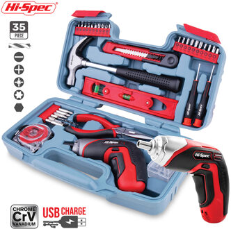 Hi-Spec 4V Usb Charge Elektrische Schroevendraaier Handgereedschap Set Rood Blauw Roze Kleur Huishoudelijke Reparatie Hand tool Kit Diy Gereedschap DT9707E 4V