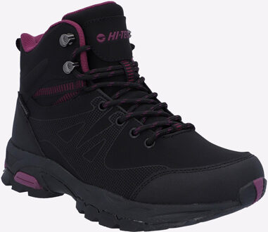 Hi-Tec Jackdaw Mid WP Polyester Dames Zwart/Bordeaux Wandelschoenen