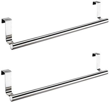 Hi Theedoek / handdoek rek voor kastdeurtje - 2x - zilver - RVS - 40 x 9 x 7 cm - handdoek hanger