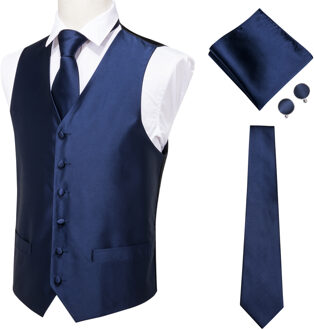 Hi-Tie 100% Zijde Navy Mannen Vest Pak Jurk Vest Set Voor Mannen Solid Blue Smart Casual Mannelijke vest Voor Zakelijke Formele Jas MJ-0003-L