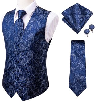 Hi-Tie Navy Lurxury Paisley Zijde Vest Set Voor Mannen Jacquard Mannen Pak Vest Mannelijk Vest Voor jurk Bruiloft Formele Jas Xl