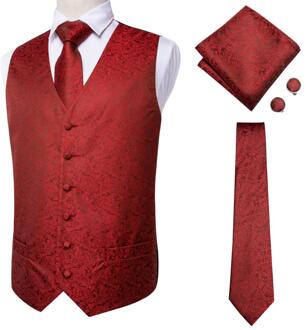 Hi-Tie Wijn Rood Paisley Jurk Vest Set Voor Mannen Jacquard Mannen Pak Vest Mannelijk Vest Voor wedding Formele Jas MJ-0013 MJ-0013-M