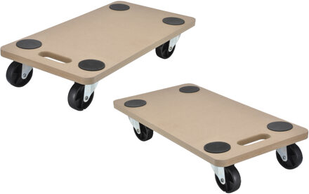 Hi Verhuis trolley/hondje - 2x - meubelroller - met handvat - MDF - 200 kg - 56 x 30 cm