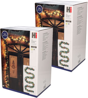 HI verlichte dennenslinger - 2x stuks - 500 cm - incl. kerstballen - dennen guirlandes - kerstversie