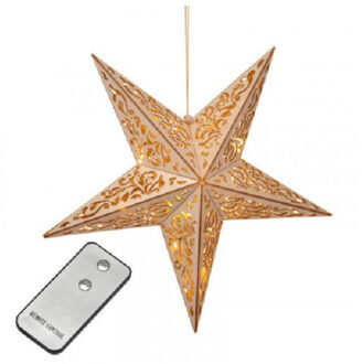 Hi verlichte kerststerren - hout - 40 cm - hangdecoraties - kerstdecoratie - kerstversiering