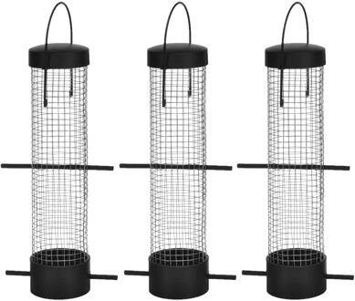 Hi Vogel voedersilo - 3x - donkergroen - 28 cm - kunststof - voederstation - vogelvoer