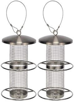 Hi Vogelvoedersilo - 2x - zilverkleurig - RVS - 28 cm - hangend