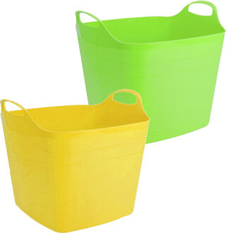 Hi Voordeelset van 2x stuks kunststof flexibele emmers/wasmanden/kuipen 40 liter in het groen/geel