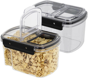 Hi Voorraad bus - 2x - transparant - 1700 ml - 14 x 11 x 22 cm - met deksel - voorraadbus/bakjes