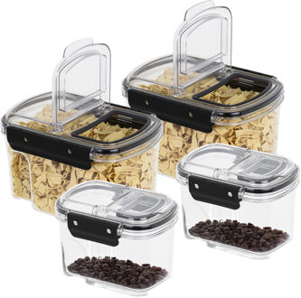 Hi Voorraad bus set van 4 - transparant - 1700 ml / 700 ml - met deksel - voorraadbus/bakjes