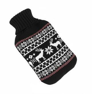 Hi Warmwaterkruik - zwart - met hoes - 2L - kerst print - kruik - bedkruik - kruikenzak