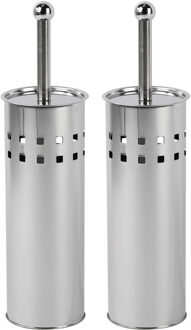 HI WC-borstel - 2x stuks - toiletborstel met houder - rvs - zilver