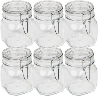 Hi weckpotten/inmaakpotten - set 6x - 750 ml - met beugelsluiting - 10,5 x 13,5 cm - Weckpotten Transparant