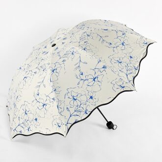 Hibiscus Schilderen Opvouwbare Paraplu Voor Vrouwen Mannen White Pocket Regenachtige Parasol Anti-Uv Waterdichte Draagbare Zwarte Coating Paraplu Blauw