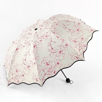 Hibiscus Schilderen Opvouwbare Paraplu Voor Vrouwen Mannen White Pocket Regenachtige Parasol Anti-Uv Waterdichte Draagbare Zwarte Coating Paraplu Rood